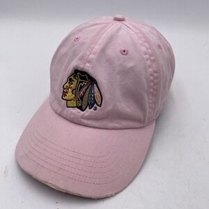 Chicago Blackhawks Hat Pink Cotton Straback Adjustable Clean Up Slouch Dad Hat